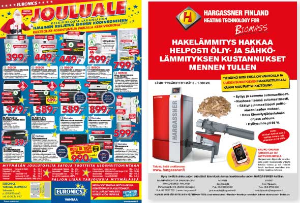 euronics-jouluale-ja-hardgassner-hakelämmitys-mainokset